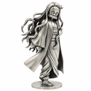 Kamado Demon Sister Silver Statue &mdash; the restrained oni-girl folklore archetype