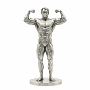 The Austrian Oak Silver Statue &mdash; the golden-era physique in a classical flexed pose