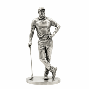 The Big Cat Silver Statue &mdash; the gentleman of the game caught at the top of a backswing