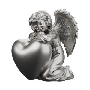 Angel of the Sacred Heart Silver Statue — heaven adoring the flame of divine love