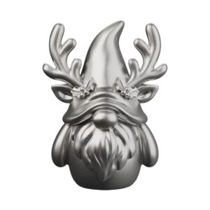 Antlered Christmas Gnome Silver Statue — antler-crowned guardian of the Nordic hearth