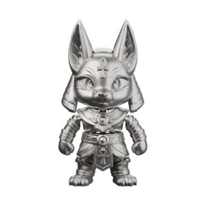 Anubis Fox Chibi Silver Statue — gentle jackal-god guide of souls