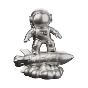 Astronaut on Rocket Silver Statue — Space-Age daredevil riding the flame