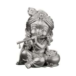 Baby Krishna with Butter Silver Statue — Makhan Chor, the beloved butter thief of Gokul