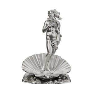 Birth of Venus Silver Statue — goddess risen from sea foam on a scallop shell