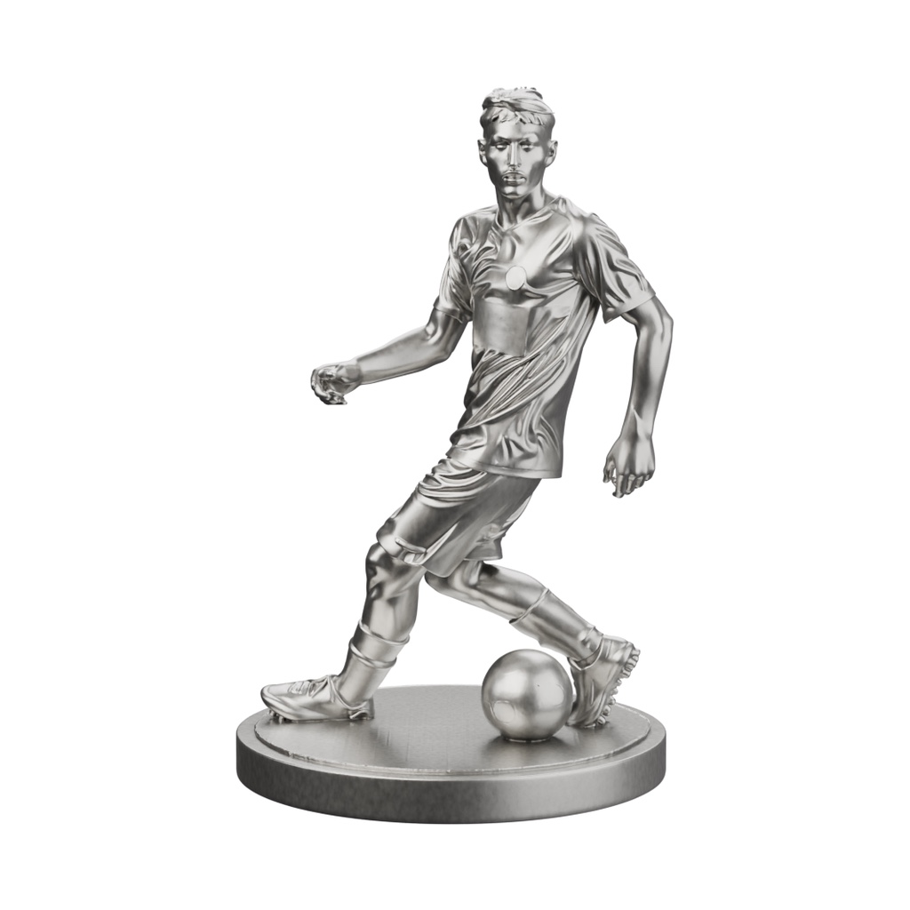 Dynamic Footballer Silver Statue — the beautiful game frozen mid-move