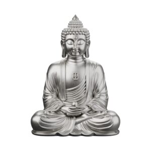 Enlightened Buddha Silver Statue &mdash; the awakened moment beneath the Bodhi tree