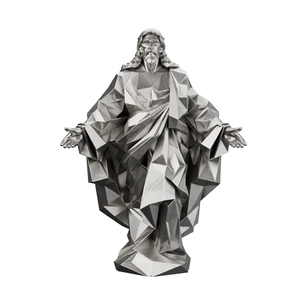 Faceted Christ — solid .999 fine silver statue