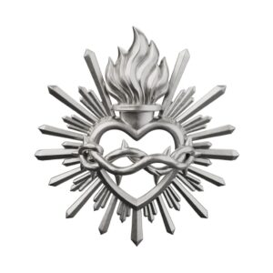 Flaming Sacred Heart Silver Sculpture — the burning emblem of divine love