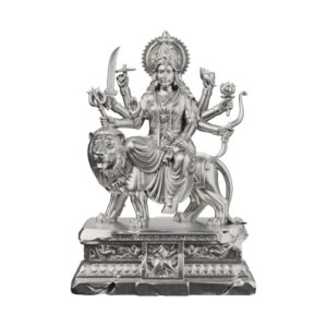 Goddess Durga Silver Statue — the invincible warrior mother armed by every god