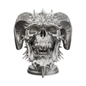 Horned Demon Skull Silver Statue — the fallen horned god of nightmare