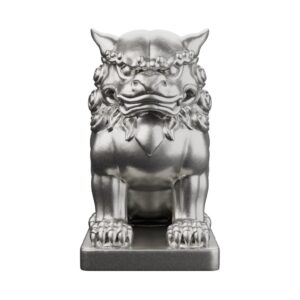 Komainu Guardian Lion Silver Statue — the a-un shrine guardian that wards evil from the threshold