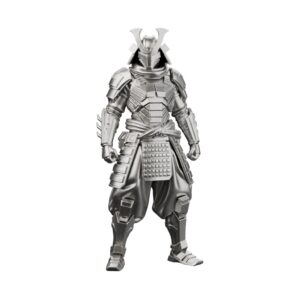 Mecha Ronin Sentinel Silver Statue — a masterless machine warrior on watch