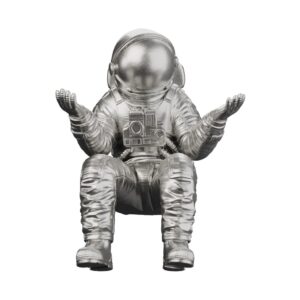 Perplexed Astronaut Silver Statue — a lonely star sailor lost in wonder