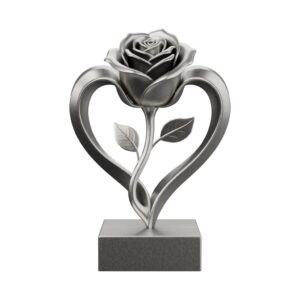 Rose in Heart Silver Sculpture