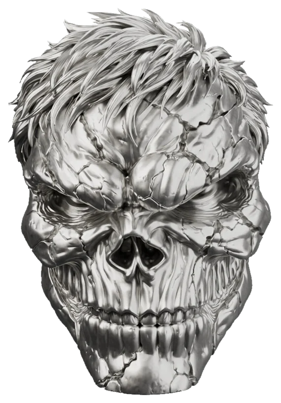 The Jade Giant Halloween Skull Silver Statue, solid .999 fine silver